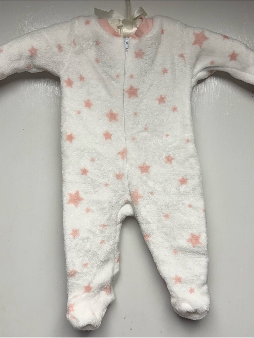 Swiggles White Fleece Footie with Pink Star Print
